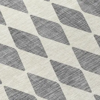 8' Gray And Ivory Round Geometric Washable Indoor Outdoor Area Rug