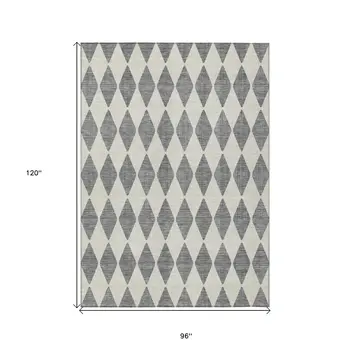 8' X 10' Gray And Ivory Geometric Washable Indoor Outdoor Area Rug