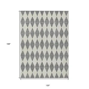 10' X 14' Gray And Ivory Geometric Washable Indoor Outdoor Area Rug