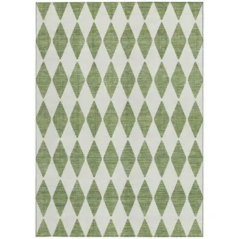 3' X 5' Green And Ivory Geometric Washable Indoor Outdoor Area Rug