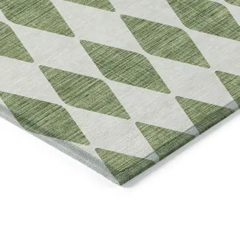 3' X 5' Green And Ivory Geometric Washable Indoor Outdoor Area Rug