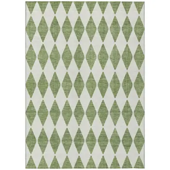 5' X 8' Green And Ivory Geometric Washable Indoor Outdoor Area Rug