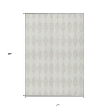 3' X 5' Ivory And Beige Geometric Washable Indoor Outdoor Area Rug