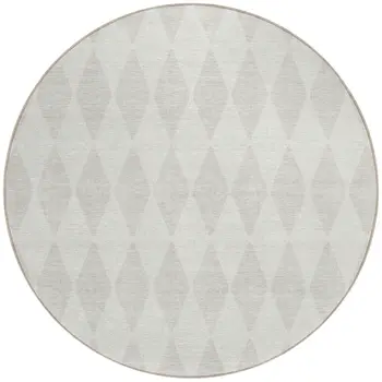 8' Ivory And Beige Round Geometric Washable Indoor Outdoor Area Rug