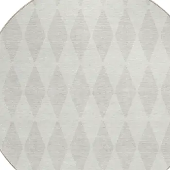 8' Ivory And Beige Round Geometric Washable Indoor Outdoor Area Rug