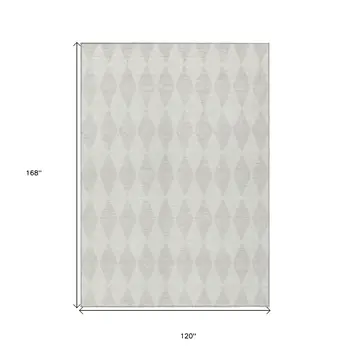 10' X 14' Ivory And Beige Geometric Washable Indoor Outdoor Area Rug