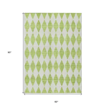 5' X 8' Lime Green And Ivory Geometric Washable Indoor Outdoor Area Rug