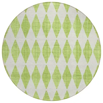 8' Lime Green And Ivory Round Geometric Washable Indoor Outdoor Area Rug