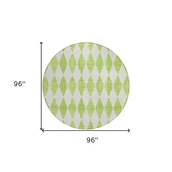 8' Lime Green And Ivory Round Geometric Washable Indoor Outdoor Area Rug