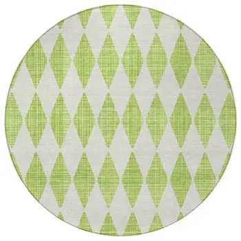 8' Lime Green And Ivory Round Geometric Washable Indoor Outdoor Area Rug