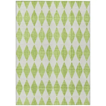 9' X 12' Lime Green And Ivory Geometric Washable Indoor Outdoor Area Rug