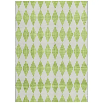 10' X 14' Lime Green And Ivory Geometric Washable Indoor Outdoor Area Rug