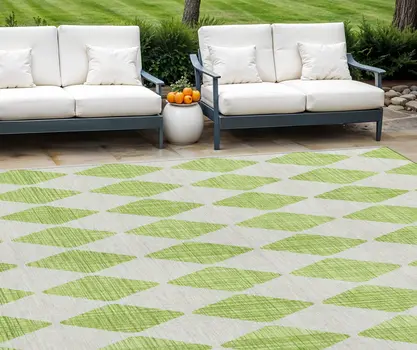 10' X 14' Lime Green And Ivory Geometric Washable Indoor Outdoor Area Rug