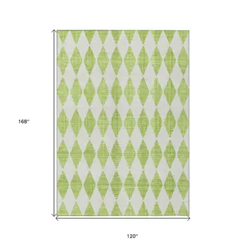 10' X 14' Lime Green And Ivory Geometric Washable Indoor Outdoor Area Rug
