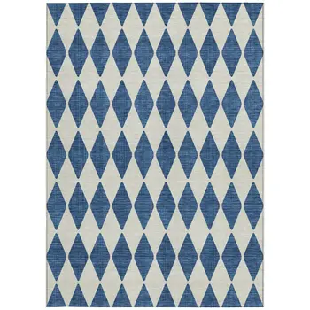 8' X 10' Navy Blue And Ivory Geometric Washable Indoor Outdoor Area Rug