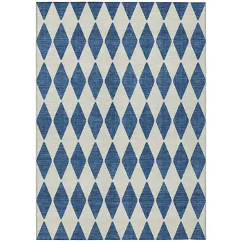 8' X 10' Navy Blue And Ivory Geometric Washable Indoor Outdoor Area Rug