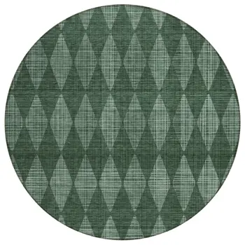 8' Olive Green And Charcoal Round Geometric Washable Indoor Outdoor Area Rug