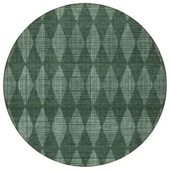 8' Olive Green And Charcoal Round Geometric Washable Indoor Outdoor Area Rug