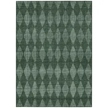 8' X 10' Olive Green And Charcoal Geometric Washable Indoor Outdoor Area Rug