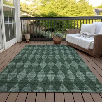 8' X 10' Olive Green And Charcoal Geometric Washable Indoor Outdoor Area Rug