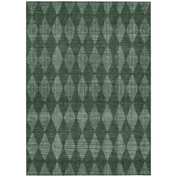8' X 10' Olive Green And Charcoal Geometric Washable Indoor Outdoor Area Rug