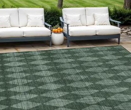 9' X 12' Olive Green And Charcoal Geometric Washable Indoor Outdoor Area Rug