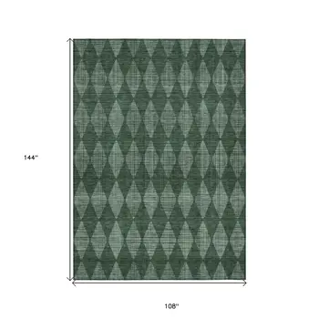9' X 12' Olive Green And Charcoal Geometric Washable Indoor Outdoor Area Rug
