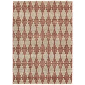 3' X 5' Orange And Copper Geometric Washable Indoor Outdoor Area Rug
