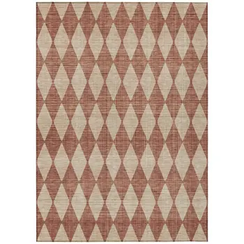 3' X 5' Orange And Copper Geometric Washable Indoor Outdoor Area Rug