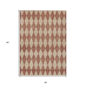 3' X 5' Orange And Copper Geometric Washable Indoor Outdoor Area Rug