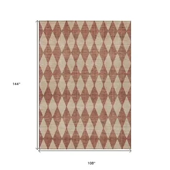 9' X 12' Orange And Copper Geometric Washable Indoor Outdoor Area Rug