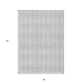 3' X 5' Pewter And Silver Geometric Washable Indoor Outdoor Area Rug