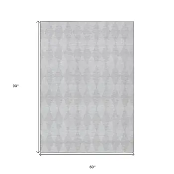 5' X 8' Pewter And Silver Geometric Washable Indoor Outdoor Area Rug