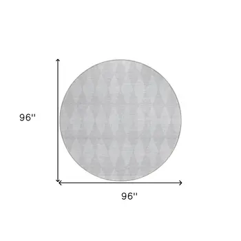 8' Pewter And Silver Round Geometric Washable Indoor Outdoor Area Rug