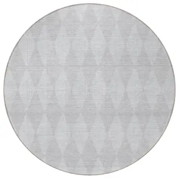 8' Pewter And Silver Round Geometric Washable Indoor Outdoor Area Rug