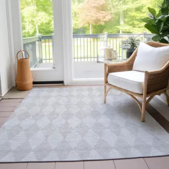 9' X 12' Pewter And Silver Geometric Washable Indoor Outdoor Area Rug