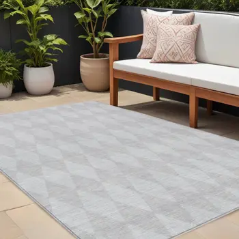 10' X 14' Pewter And Silver Geometric Washable Indoor Outdoor Area Rug