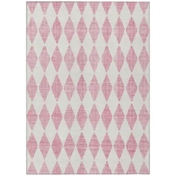 5' X 8' Pink And Ivory Geometric Washable Indoor Outdoor Area Rug