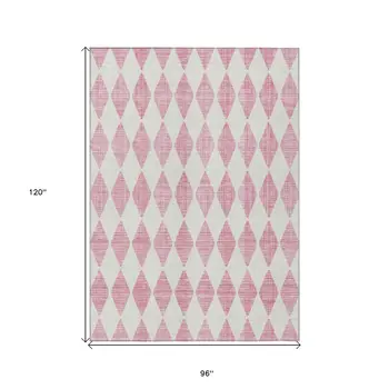 8' X 10' Pink And Ivory Geometric Washable Indoor Outdoor Area Rug