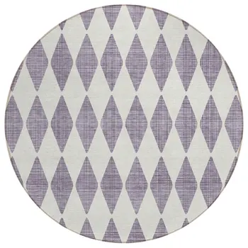 8' Purple And Lilac Round Geometric Washable Indoor Outdoor Area Rug