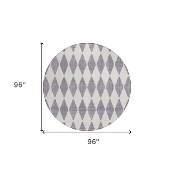8' Purple And Lilac Round Geometric Washable Indoor Outdoor Area Rug