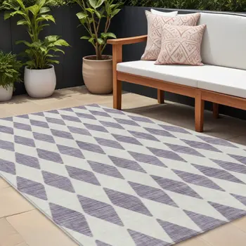 9' X 12' Purple And Lilac Geometric Washable Indoor Outdoor Area Rug