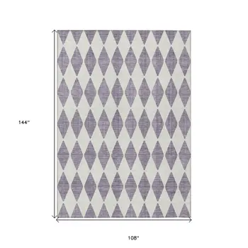 9' X 12' Purple And Lilac Geometric Washable Indoor Outdoor Area Rug