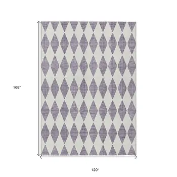10' X 14' Purple And Lilac Geometric Washable Indoor Outdoor Area Rug