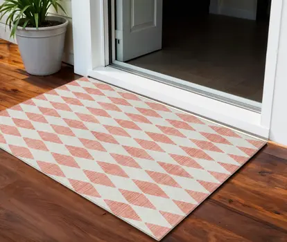 3' X 5' Salmon And Ivory Geometric Washable Indoor Outdoor Area Rug
