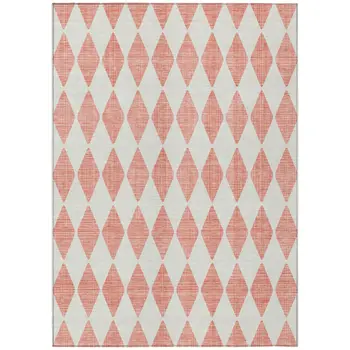 3' X 5' Salmon And Ivory Geometric Washable Indoor Outdoor Area Rug