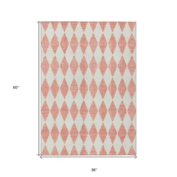 3' X 5' Salmon And Ivory Geometric Washable Indoor Outdoor Area Rug