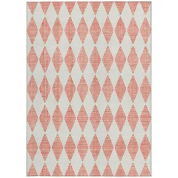 9' X 12' Salmon And Ivory Geometric Washable Indoor Outdoor Area Rug