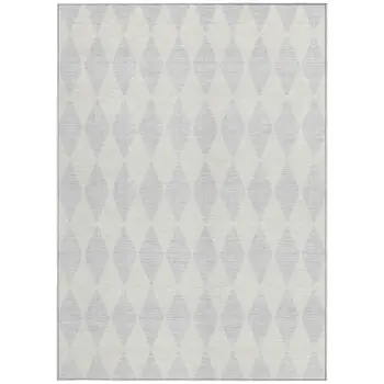 3' X 5' Silver And Ivory Geometric Washable Indoor Outdoor Area Rug