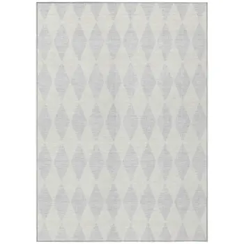 3' X 5' Silver And Ivory Geometric Washable Indoor Outdoor Area Rug